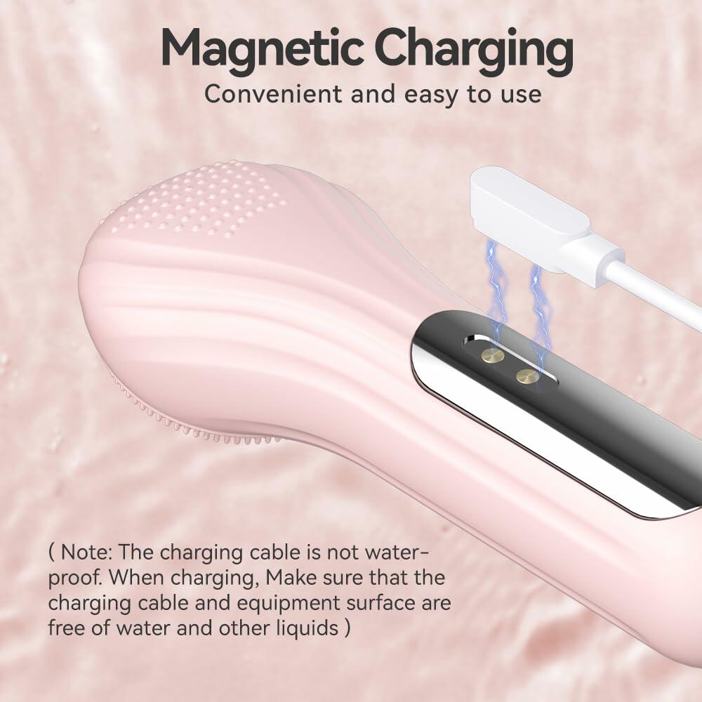 Silicone Face Scrubber Electric Waterproof Brush 5 Strength Pink
