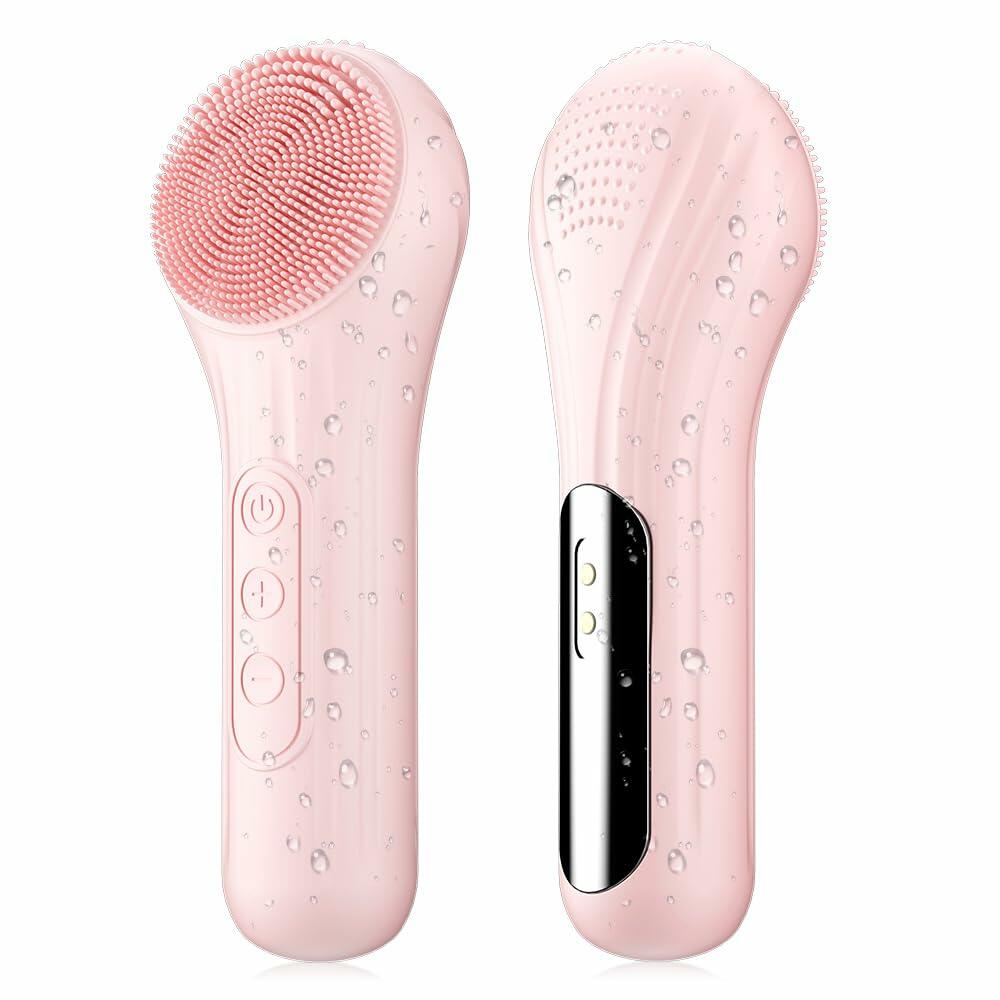 Silicone Face Scrubber Electric Waterproof Brush 5 Strength Pink