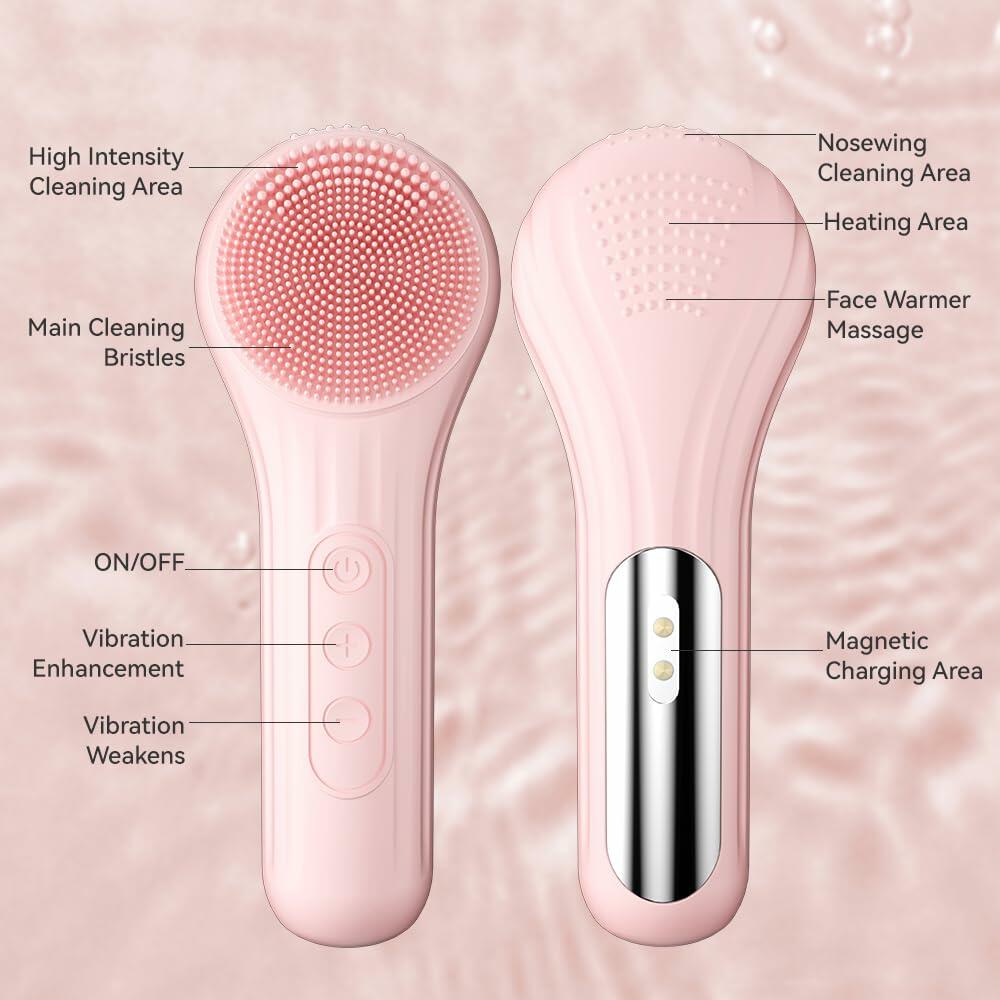 Silicone Face Scrubber Electric Waterproof Brush 5 Strength Pink