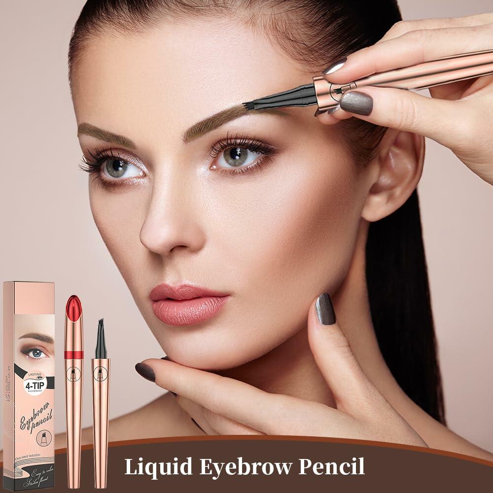 3D Microblading Eyebrow Pencil 4 Fork Tip Waterproof Light Brown