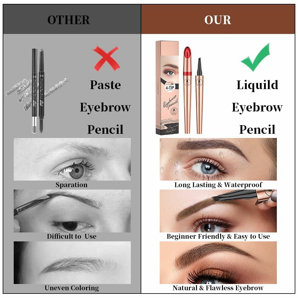 3D Microblading Eyebrow Pencil 4 Fork Tip Waterproof Light Brown