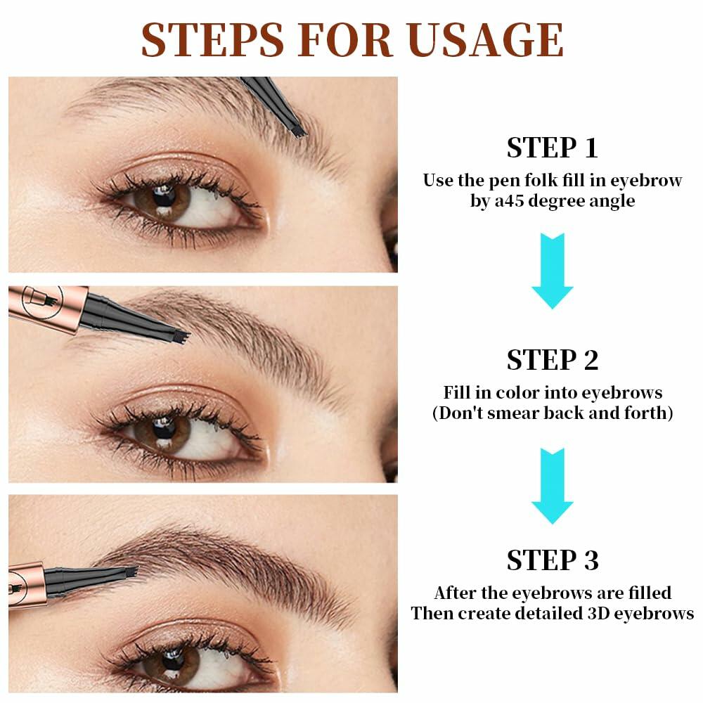 3D Microblading Eyebrow Pencil 4 Fork Tip Waterproof Light Brown
