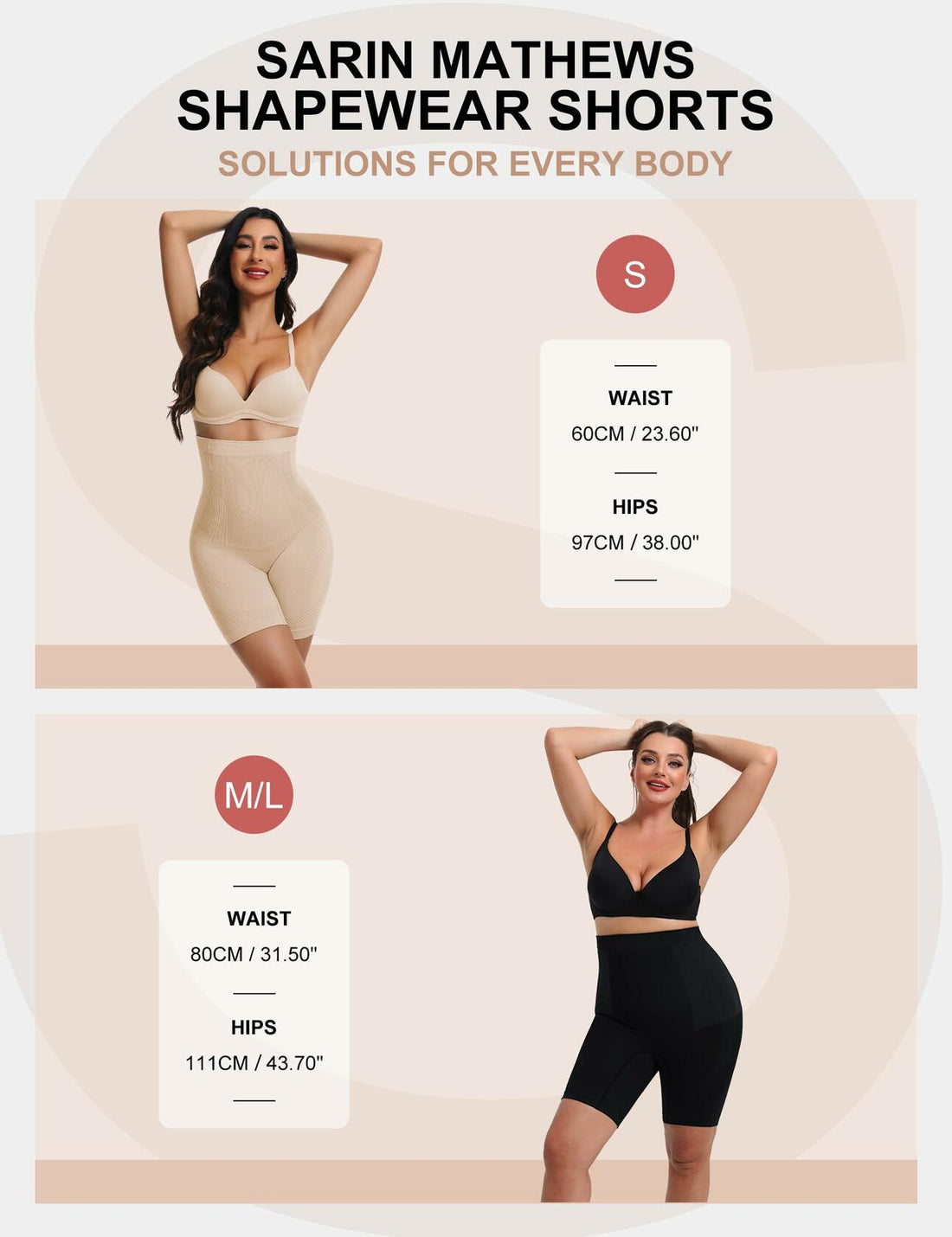 Women's High Waisted Tummy Control Shapewear Shorts Black&Nude  M-L