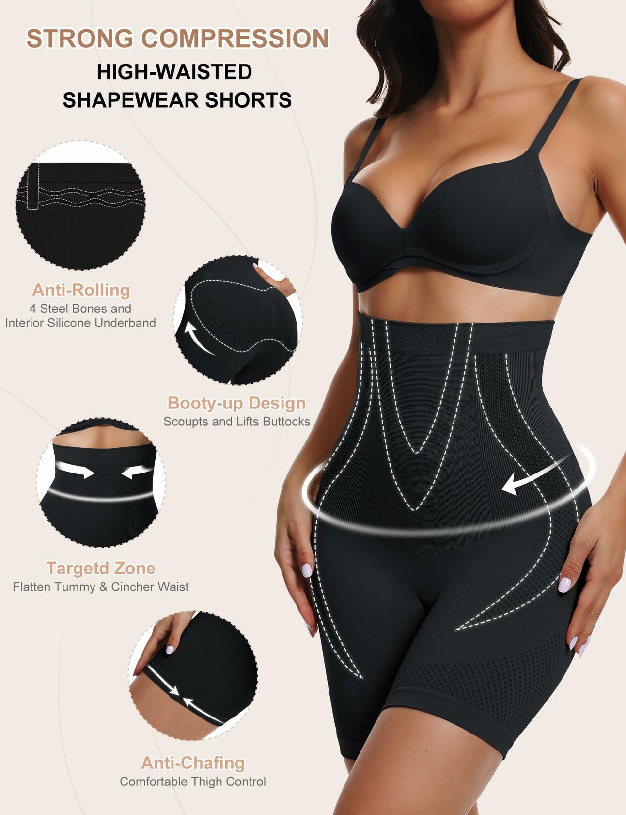 Womens High Waisted Tummy Control Shapewear Shorts Black Size XS-S