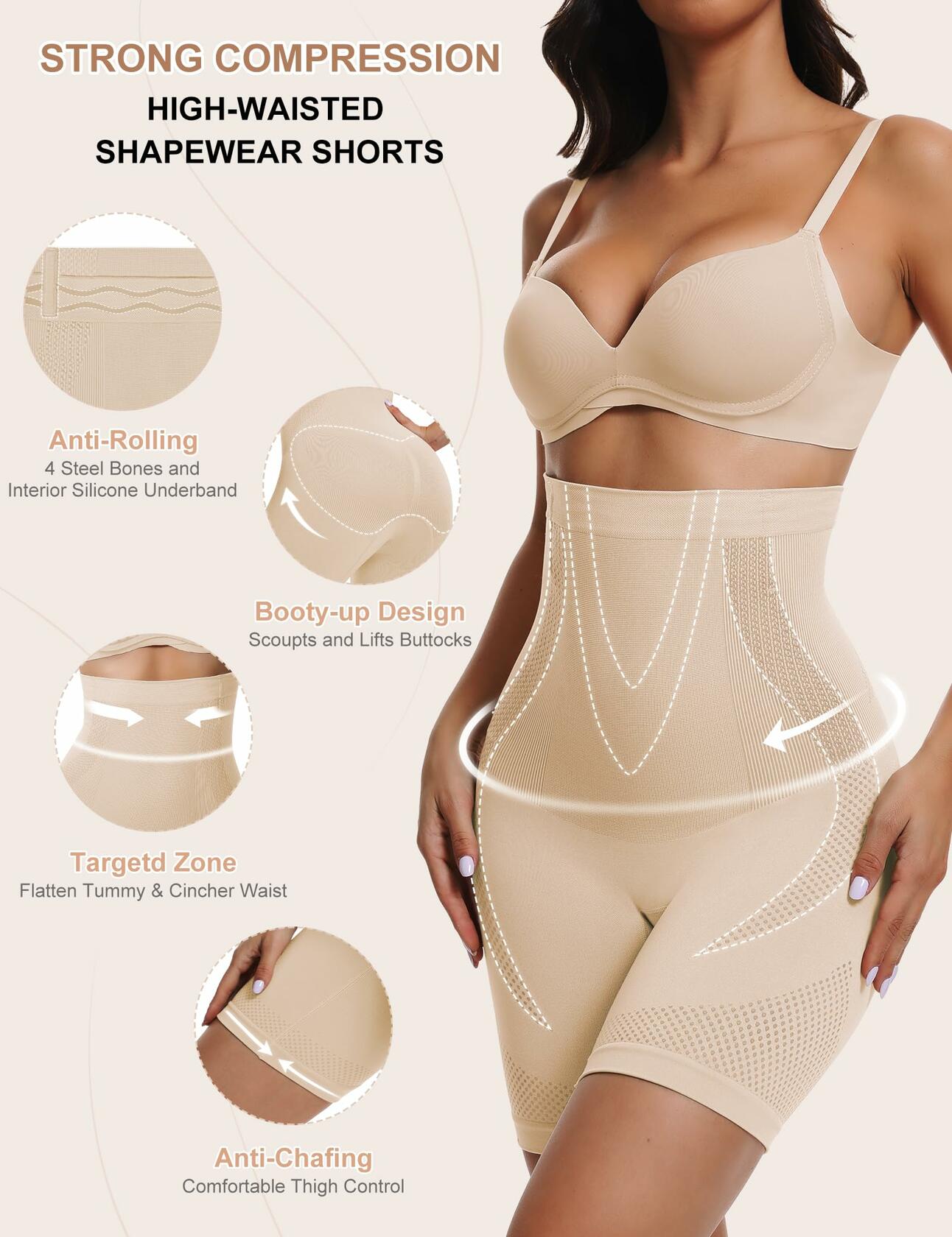Women's High Waisted Tummy Control Shapewear Shorts Black&Nude  M-L
