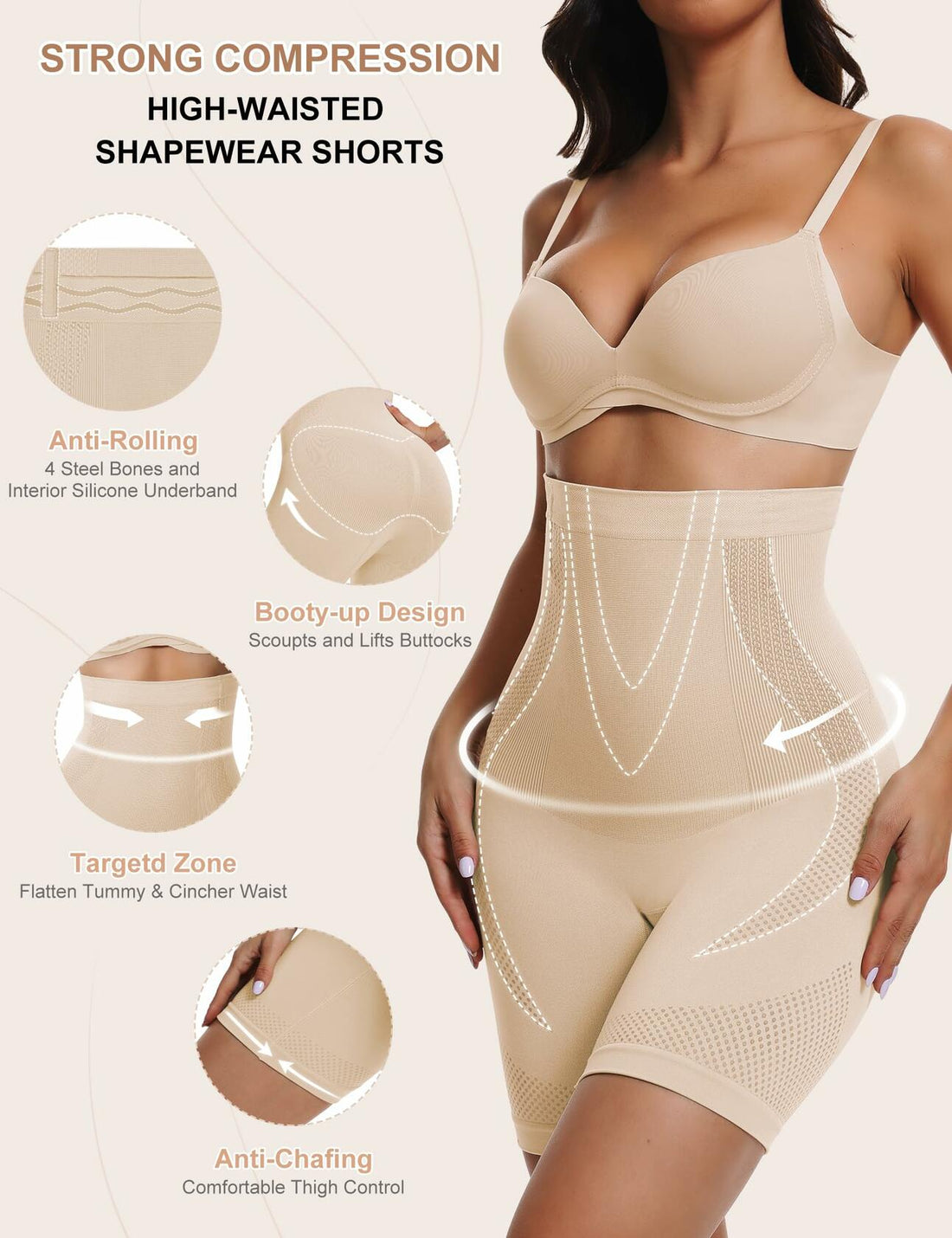 Women's High Waisted Tummy Control Shapewear Shorts Black&Nude  M-L