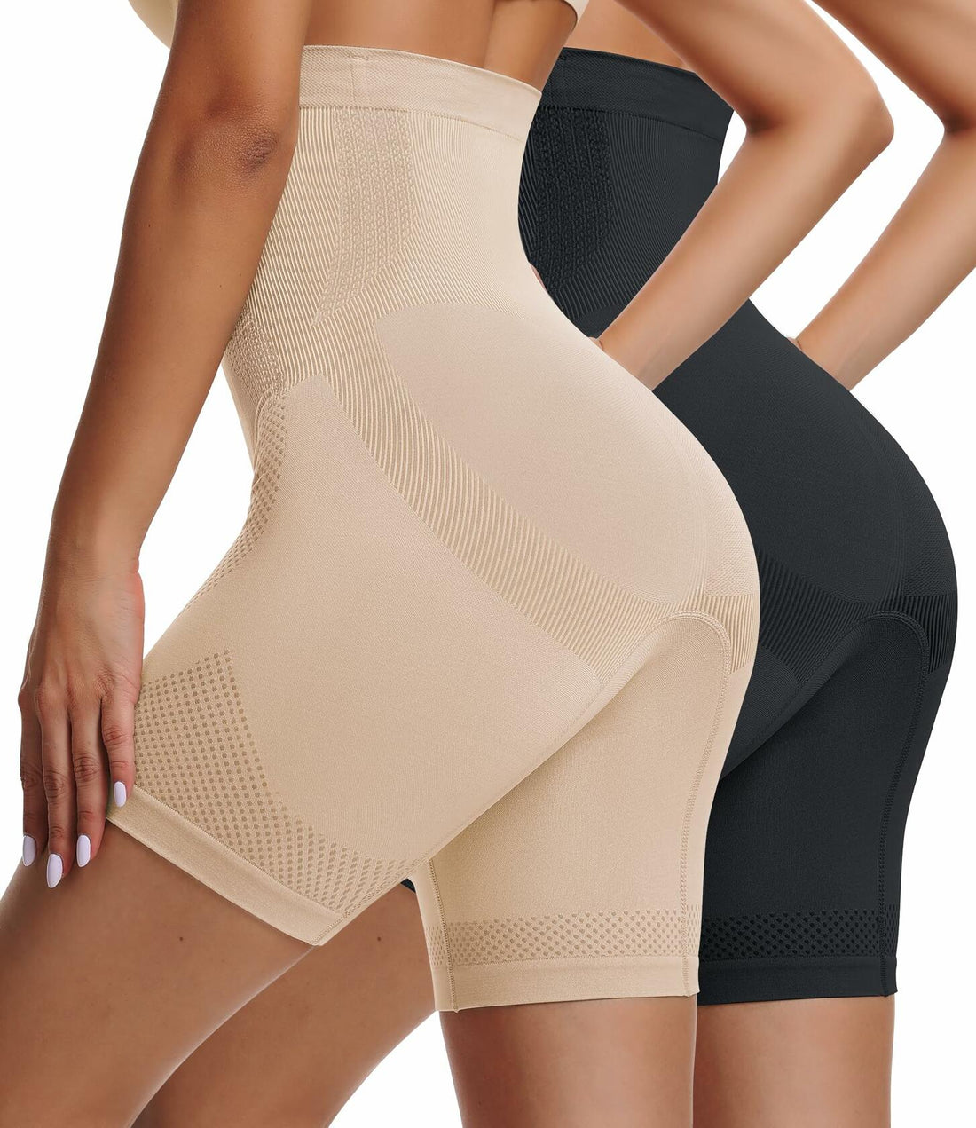 Women's High Waisted Tummy Control Shapewear Shorts Black&Nude  M-L