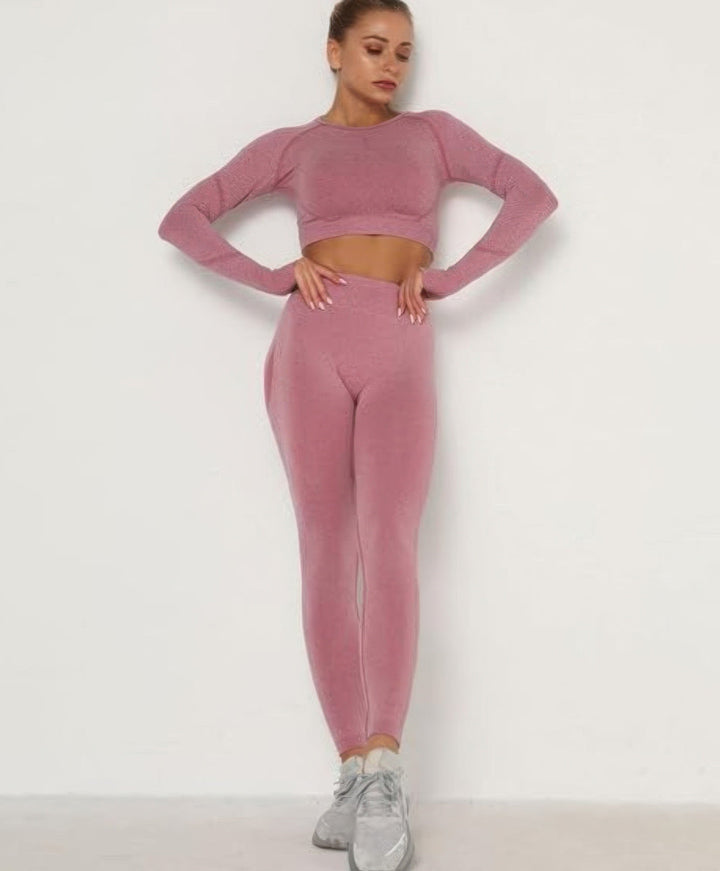 Women's Seamless Long Sleeve Top and Leggings Set