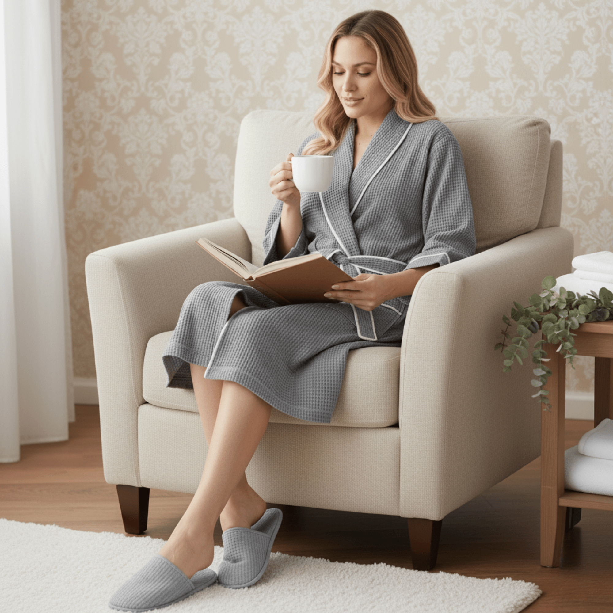 Women's Knee-Length Waffle Robe