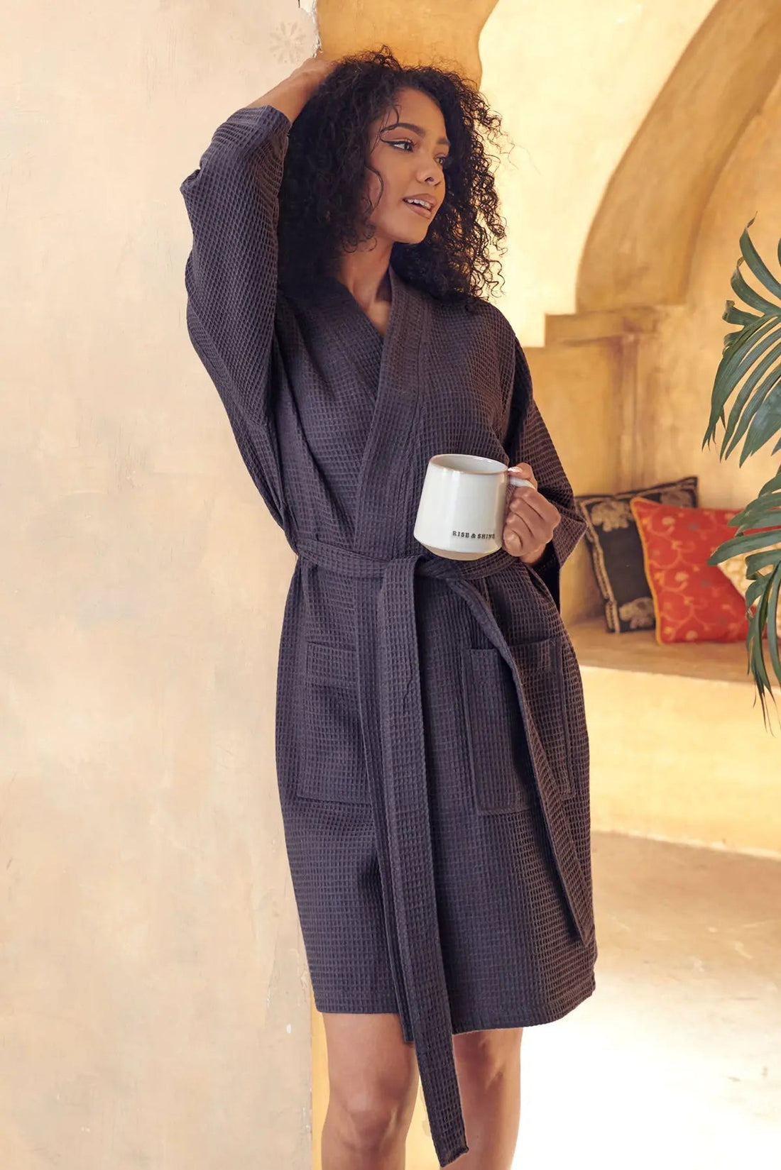 Women's Knee-Length Waffle Robe