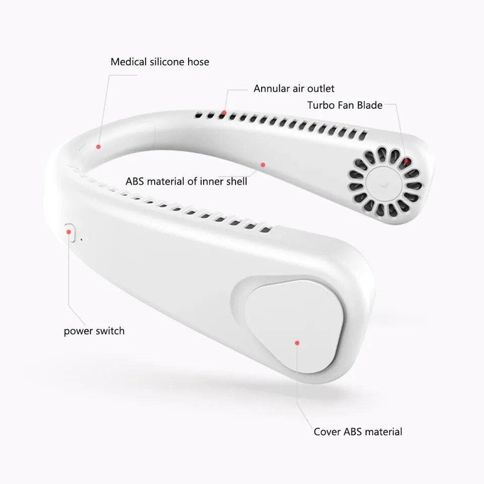 Portable Wearable Bladeless Neck Fan-Fast Cooling USB Rechargeable