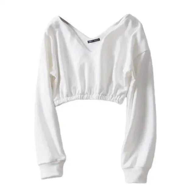 Women's Streetwear Hip Hop Crop Top Long Sleeve Deep V Neck Hoodies