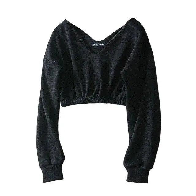Women's Streetwear Hip Hop Crop Top Long Sleeve Deep V Neck Hoodies