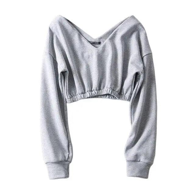 Women's Streetwear Hip Hop Crop Top Long Sleeve Deep V Neck Hoodies